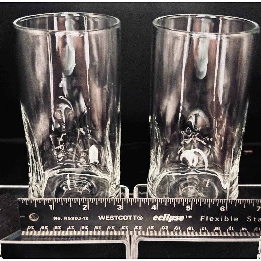 (2) Vintage Libbey Crisa Impressions Tumblers Clear Glass W Dimples Easy Hold‎